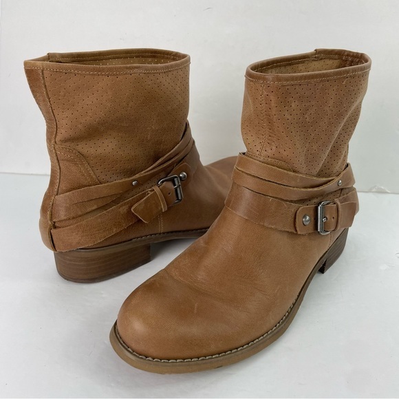 Marc Fisher Rosan Tan Leather Mid Calf Western Bohemian Moto Boots - Picture 5 of 12